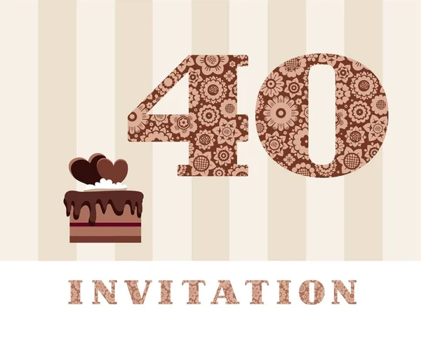 Invitación Años Pastel Chocolate Corazón Vector Invitación Cumpleaños Aniversario Tarjeta — Archivo Imágenes Vectoriales