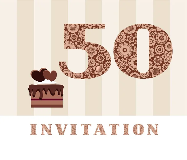 Invitación Años Pastel Chocolate Corazón Vector Invitación Cumpleaños Aniversario Tarjeta — Archivo Imágenes Vectoriales