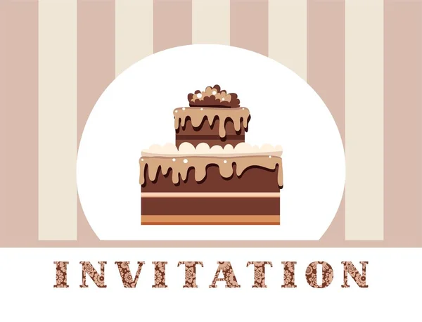 Invitation Chocolate Cake Grey Striped Vector Invitation Birthday Wedding Holiday — Stock Vector