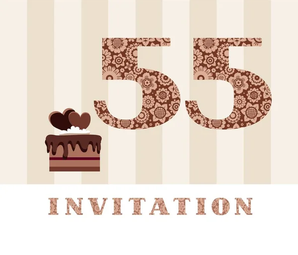 Invitación Años Pastel Chocolate Forma Corazón Vector Invitación Cumpleaños Aniversario — Archivo Imágenes Vectoriales