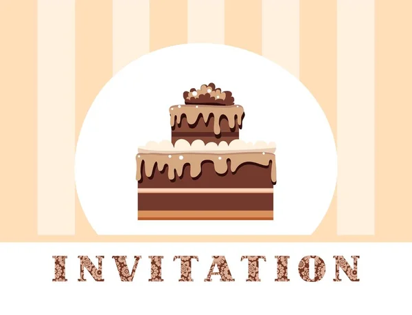 Invito Torta Cioccolato Strisce Gialle Vettore Invito Compleanno Matrimonio Una — Vettoriale Stock
