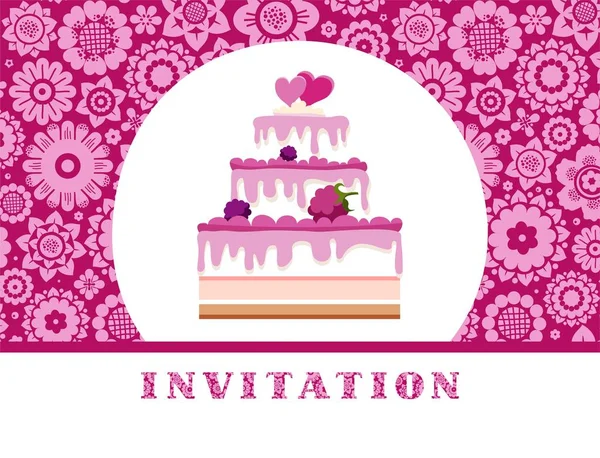 Invitación Fiesta Pastel Bayas Fondo Floral Púrpura Vector Invitación Para — Archivo Imágenes Vectoriales