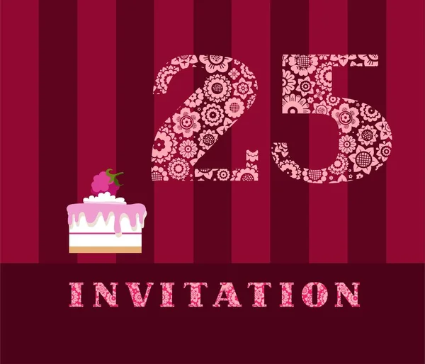 Invitation Ans Tarte Aux Framboises Vecteur Anglais Invitation Fête Anniversaire — Image vectorielle
