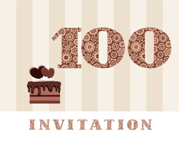 Undangan 100 Tahun Kue Coklat Jantung Vektor Undangan Pesta Ulang - Stok Vektor