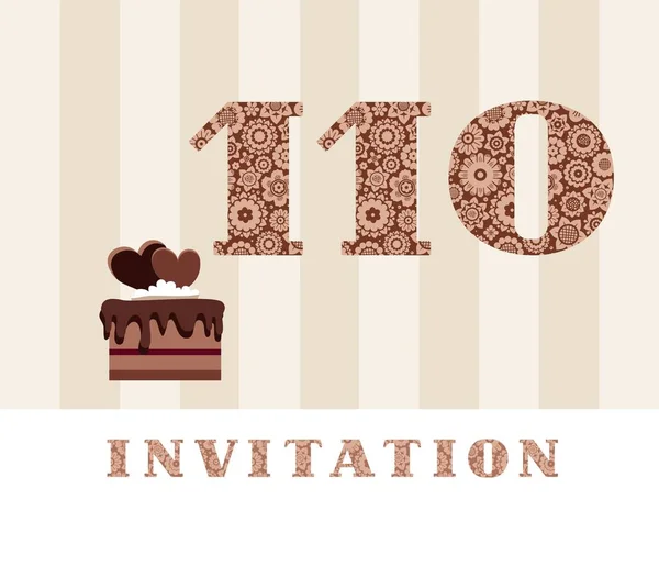 Invitation 110 Years Chocolate Cake Heart Shaped Vector Invitation Birthday — Stock Vector