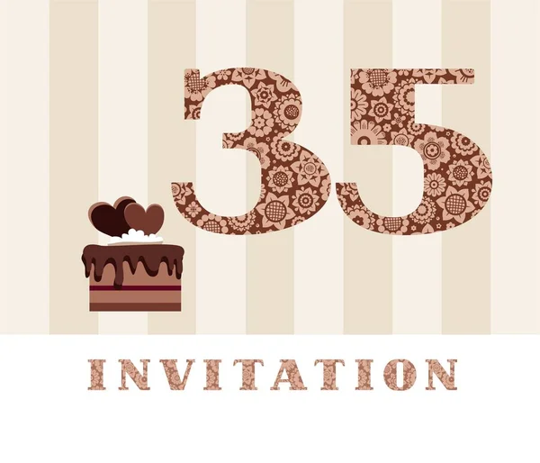 Invitación Años Pastel Chocolate Forma Corazón Vector Invitación Cumpleaños Tarjeta — Archivo Imágenes Vectoriales