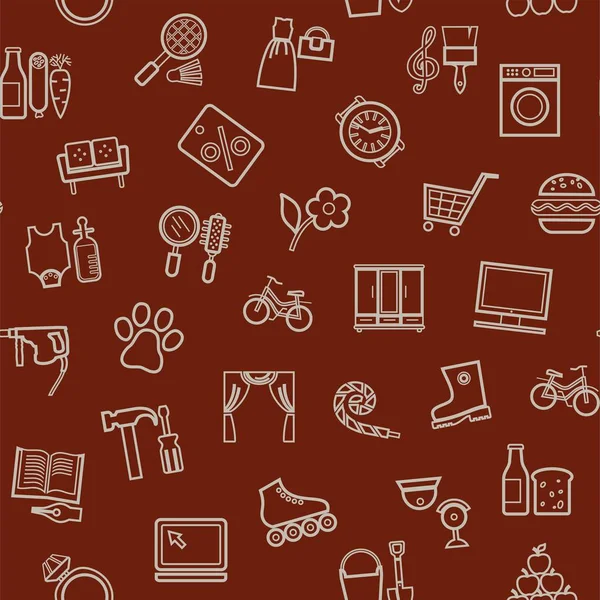 Shops Seamless Pattern Color Thin Outline Brown Vector Different Product — 스톡 벡터
