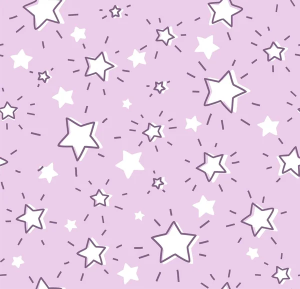 Contour Stars Seamless Lilac Pattern Vector Contour Shining Stars Rays — Stock Vector