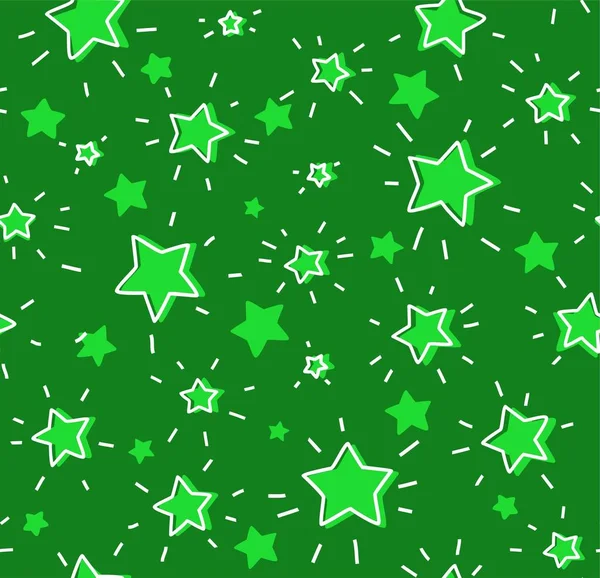 Estrellas Contorno Patrón Verde Sin Costuras Vector Contorno Estrellas Brillantes — Vector de stock