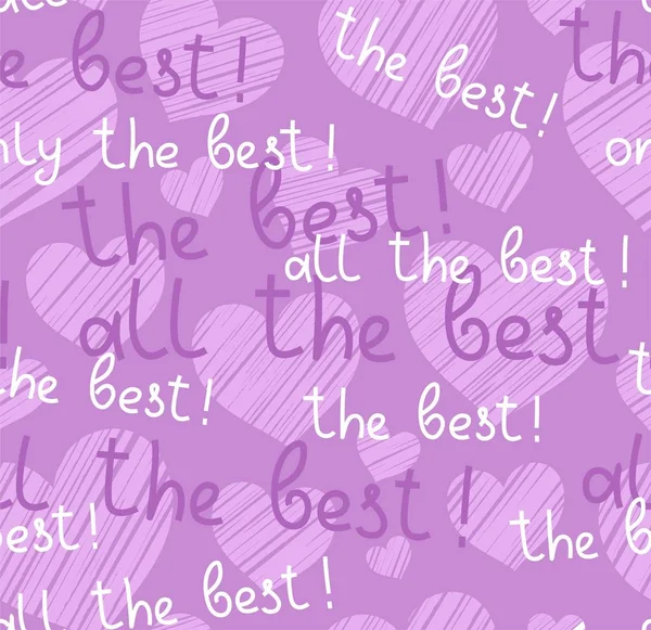 Best Hearts Seamless Pattern Vector Lilac English Надпись Английском Языке — стоковый вектор