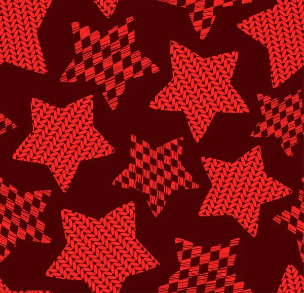 Étoiles Tricotées Motif Sans Couture Rouge Foncé Vecteur Effet Tricot — Image vectorielle