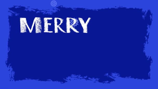 Vrolijk Kerstfeest Blauwe Kaart Sneeuwlettertype Gefeliciteerd Witte Woorden Een Blauw — Stockvideo