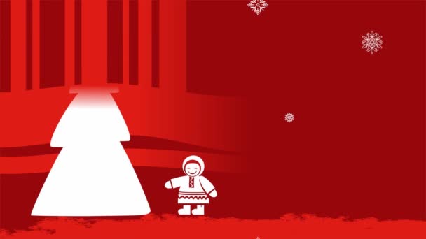 お正月 赤いカード ロシア語 おもちゃと子供とクリスマスツリー 雪の手紙ロシア語の碑文 新年と陽気なクリスマス — ストック動画