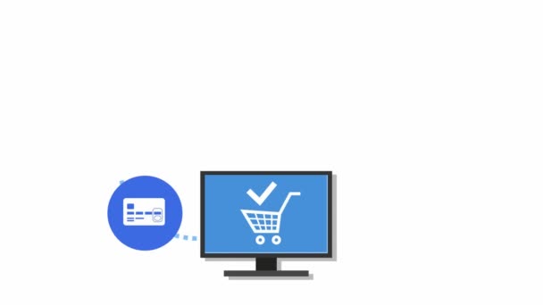 Achats en ligne, paiement et livraison, schéma. Faire du shopping sur Internet. Icônes colorées sur un fond blanc . 