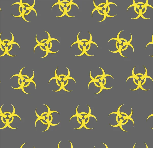 バイオハザード シームレスなパターン グレー フラット 生物兵器グレーのフィールドに黄色のバッジ ベクトル平面背景 — ストックベクタ