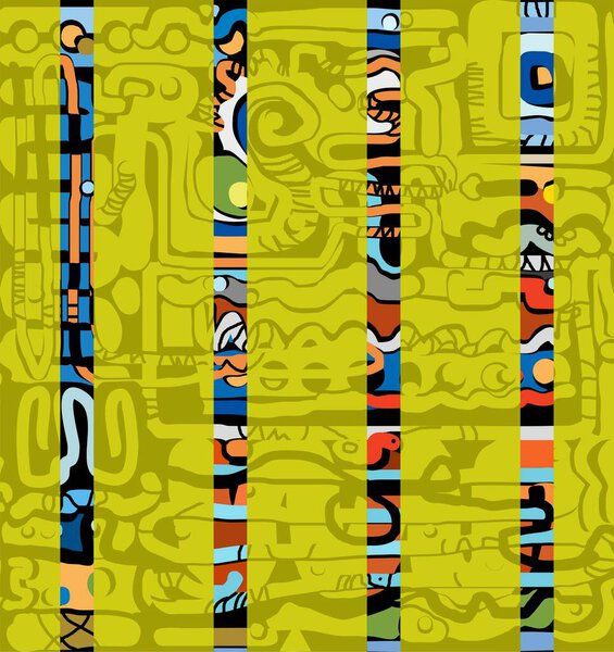 Abstract, ethnic seamless pattern, stripes, green. Colored stripes on a green field. Graphic print. Flat vector background. 