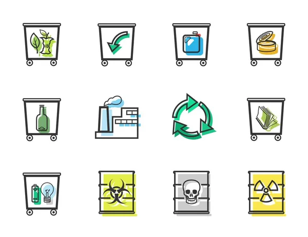 Eliminação Resíduos Ícones Lineares Com Sombra Colorida Produção Livre Resíduos —  Vetores de Stock