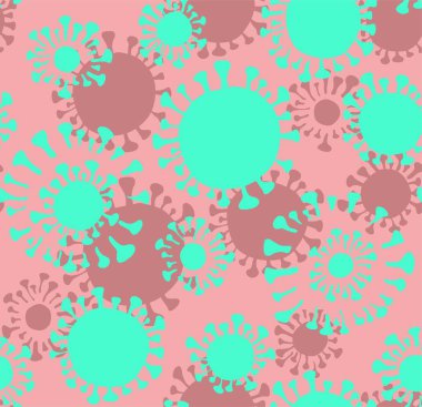 Virüs, kusursuz desen, renk, pembe. Virüs soyu. Pembe alanda yeşil düz görüntüler. Vektör resmi 