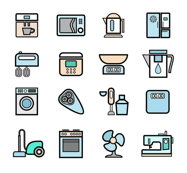 Kitchen Appliances Icons Set Contour Color Home Electrical Appliances Colored — Stock Vector