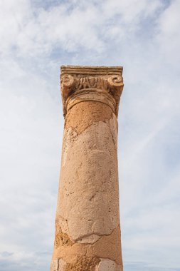 Paphos 'taki antik Theseus Evi sütununun düşük açılı görünümü