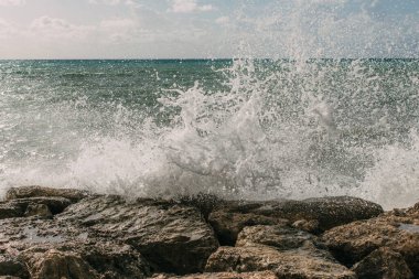 Islak kayalarda denizden bir damla su 