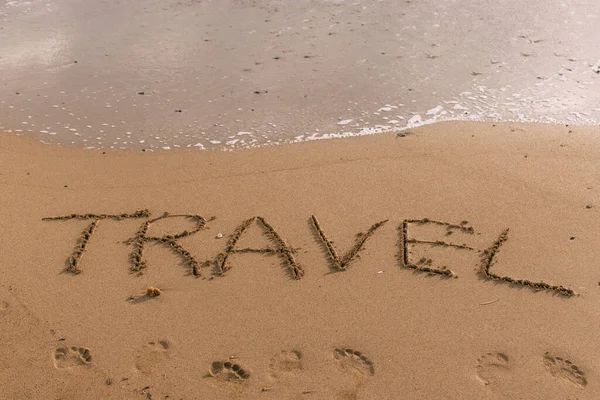 Summer Beach Travel Lettering Sand Sea — Stock Photo, Image