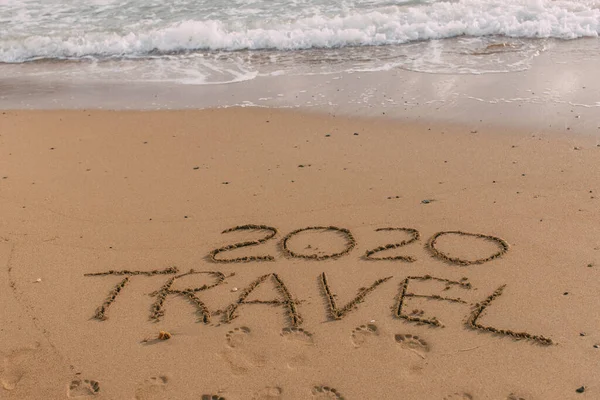 Summer Beach 2020 Travel Lettering Sand Sea — Stock Photo, Image
