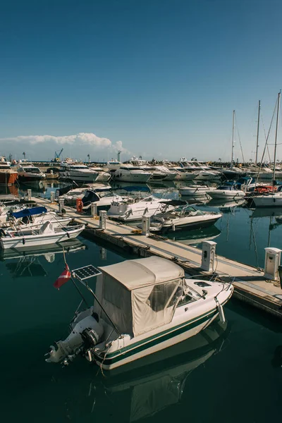 Modern and docked yachts in mediterranean sea — Stock Photo