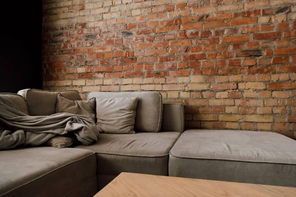 Interior of living room grey sofa and table — Stock Photo