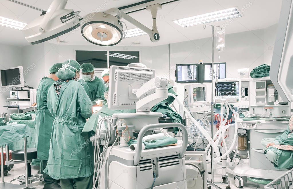 Operation, The medical team performed surgery on a patient at a modern hospital in East Asia, Thailand at 2 am on 11/05/2019.