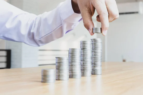 Saving Money Concept Preset Young Man Arranged Coins Graph Growing — Stock Photo, Image