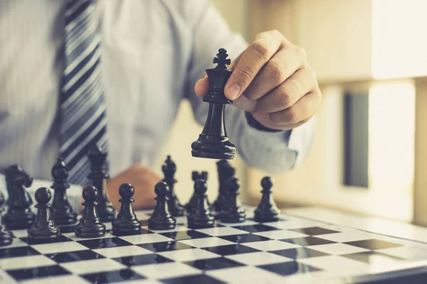 Business Strategy Businessman Have Skills Play Chess Successful Management Leadership — Stock Photo, Image