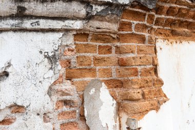 Beton, antik duvarlar ve duvarlar hasar görmüş eski model tuğla duvarların arka planı.