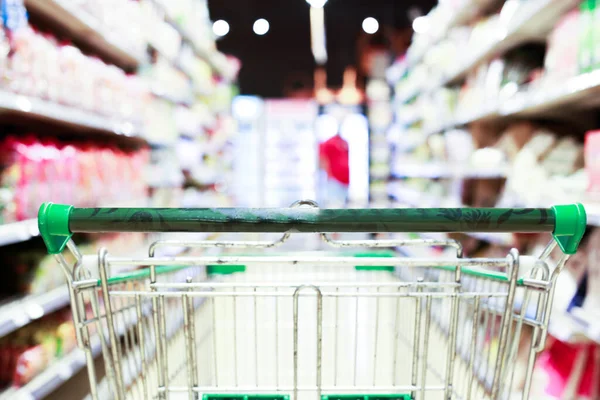 Shopping cart in supermarket, Abstract blurred photo in shopping malls, Cart in the market concept.