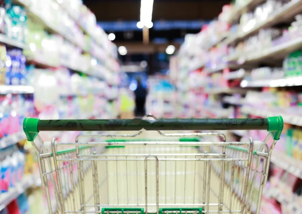 Warenkorb Supermarkt Abstraktes Unscharfes Foto Einkaufszentren Warenkorb Marktkonzept — Stockfoto