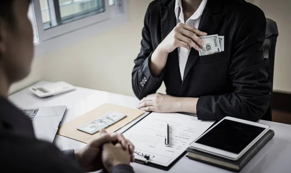 Businessmen Give Dollars Bribe Employees Signing Contracts Buy Illegal Land — Stock Photo, Image