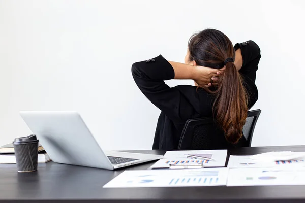 Lei Sottolineato Causa Della Crisi Economica Causando Mal Testa Emicrania — Foto Stock