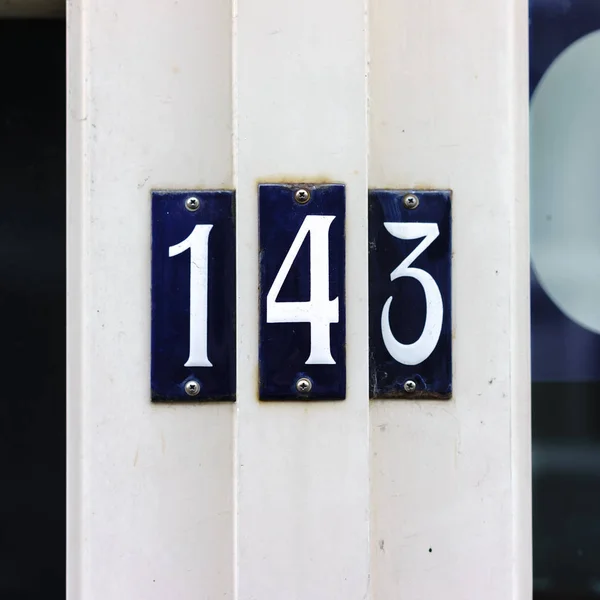 Enameled House Number One Hundred Forty Three 143 — Stock Photo, Image