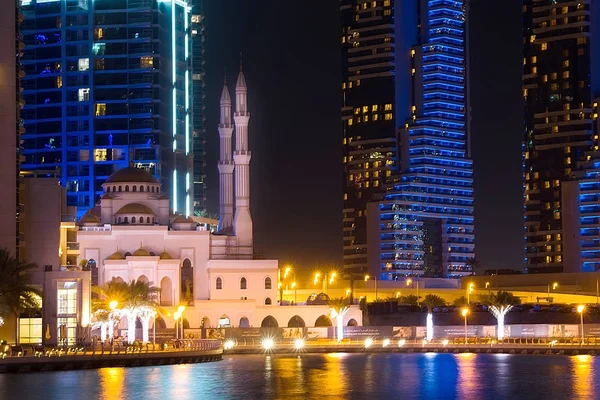 Ciudad Nocturna Dubai Marina —  Fotos de Stock