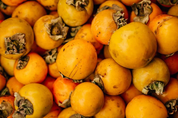 Dojrzała Smaczna Pomarańczowa Persymona Rynku Spożywczym — Zdjęcie stockowe