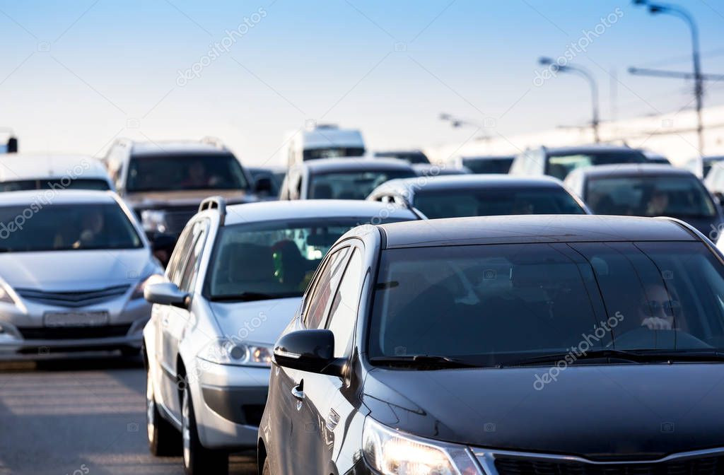 Grey cars on traffic jam