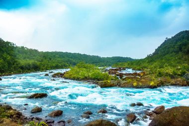 Dağ nehir kenarında Puerto Varas, Şili