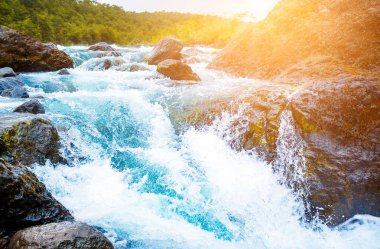 Dağ nehrin hızlı buhar