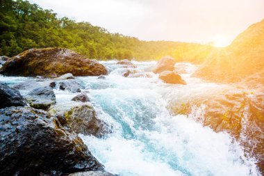 Dağ nehrin hızlı buhar