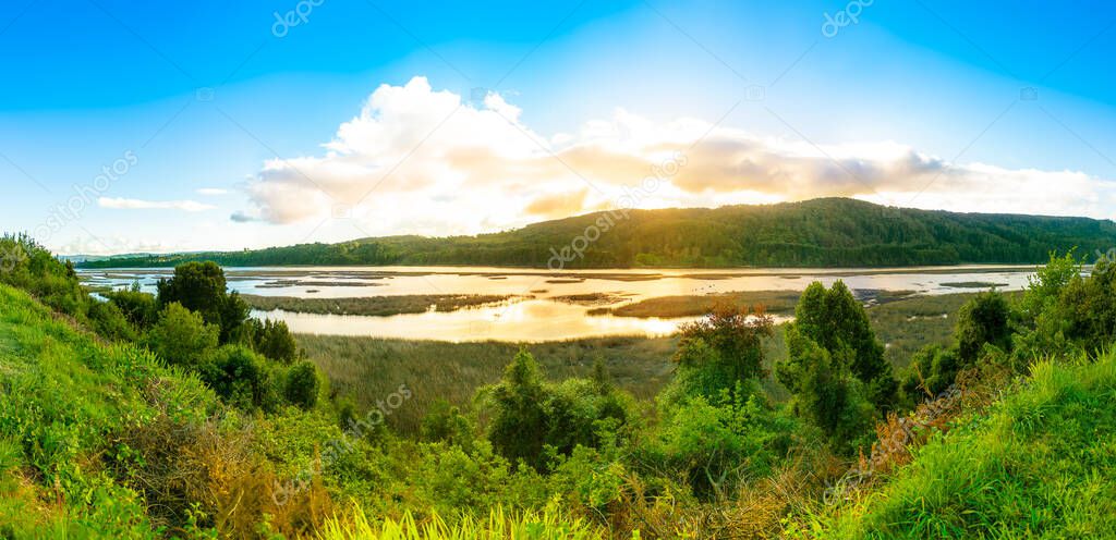 Sunset at Calle-Calle River near Valdivia in Chile