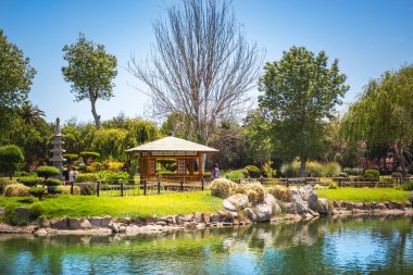 LA SERENA, Şili - 8 Kasım 2016: The Garden of the Heart Park (Kokoro No Niwa). Göletli güzel Japon bahçesi Güney Amerika 'daki en büyük Japon parkıdır..
