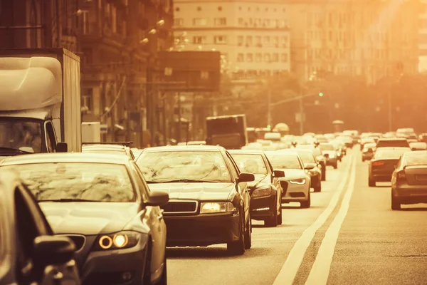 Auto Die Rij Staan Tijdens File Bij Zonsondergang — Stockfoto