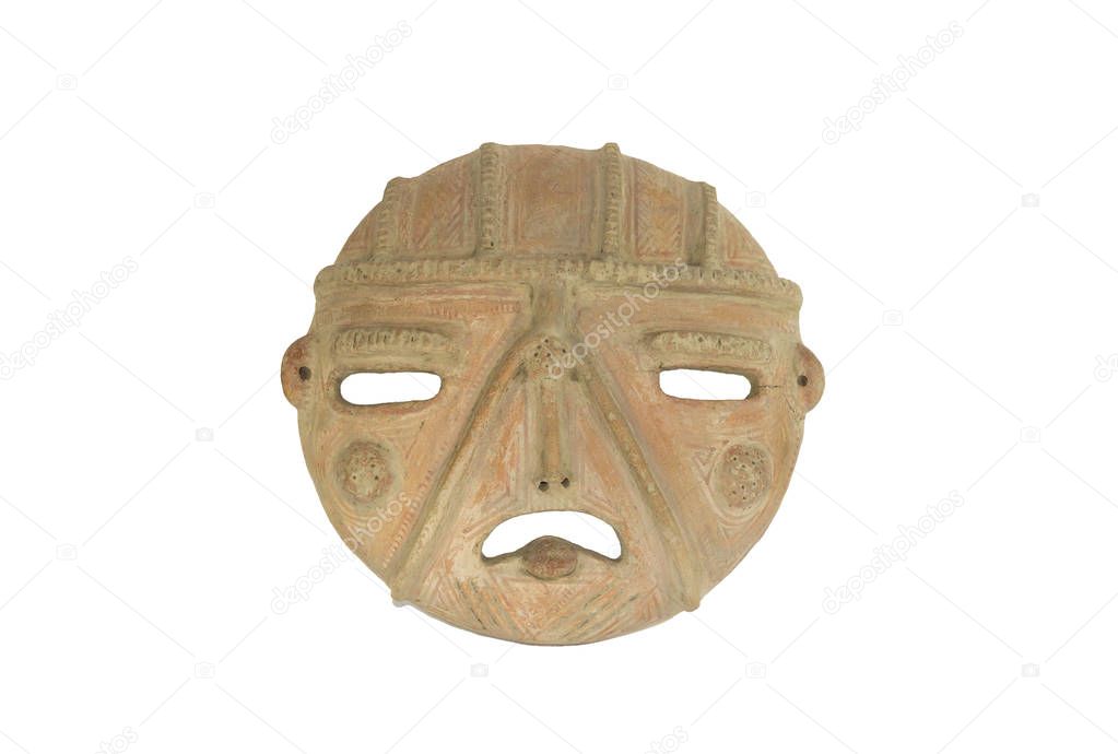 clay mask of the human face made by the indigenous civilization of more than 1650 years of age, natives of the state of Lara, Venezuela, South America.