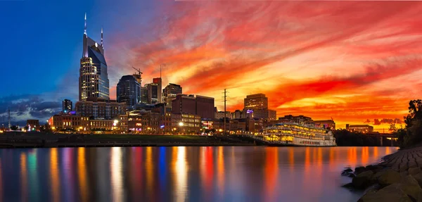 Skyline Nashville Com Pôr Sol Barco — Fotografia de Stock