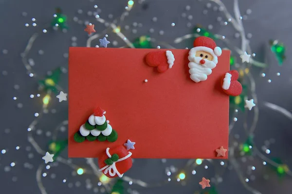 Święta Bożego Narodzenia Nowy Rok List Pocztówka Świętego Mikołaja Szarym — Zdjęcie stockowe